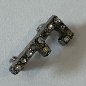 Vintage Silver Tone "F" Initial Pin with Rhinestone Crystals